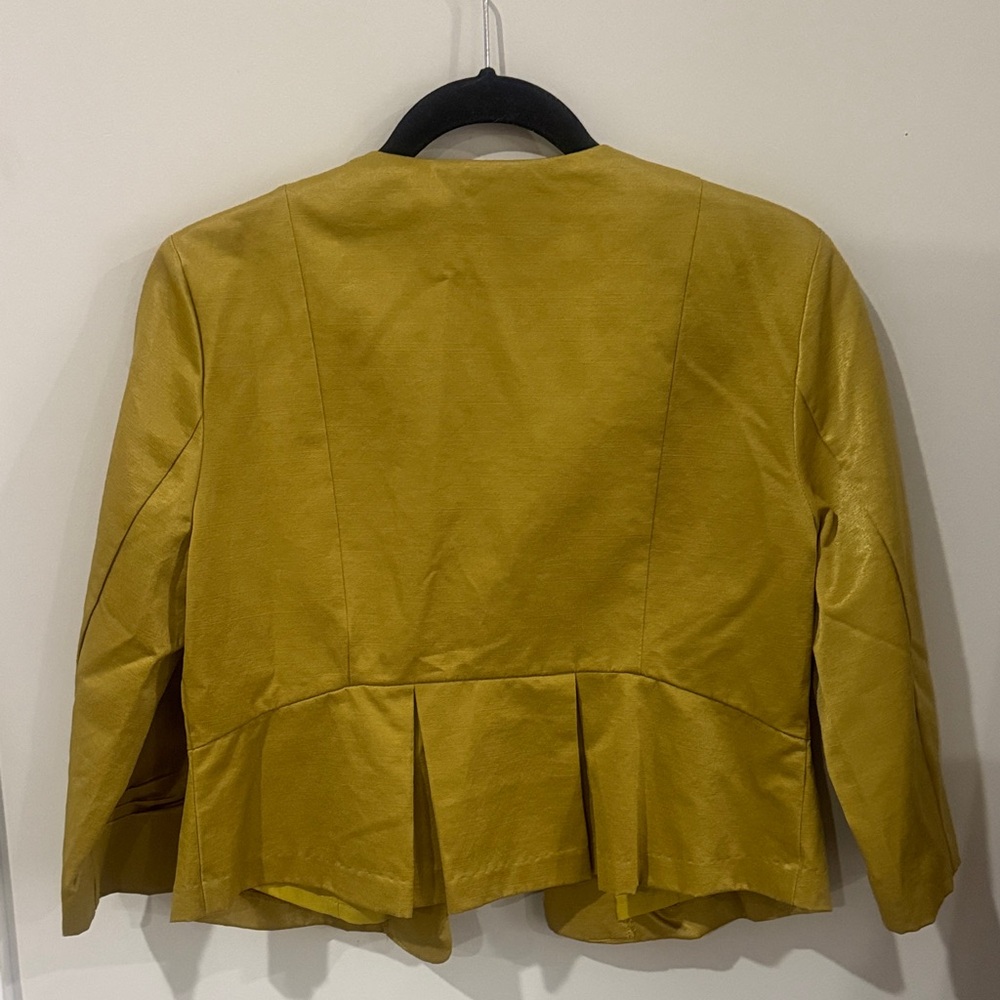 Anthropologie Tulle Mustard Olive Open-Front Women's Blazer Jacket - Picture 2 of 3